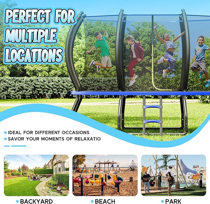 8FT 10FT 12FT 14FT 16FT Trampoline with Pop-up Quick Connector and Basketball Hoop, Trampoline