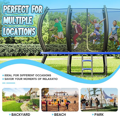 8FT 10FT 12FT 14FT 16FT Trampoline with Pop-up Quick Connector and Basketball Hoop, Trampoline