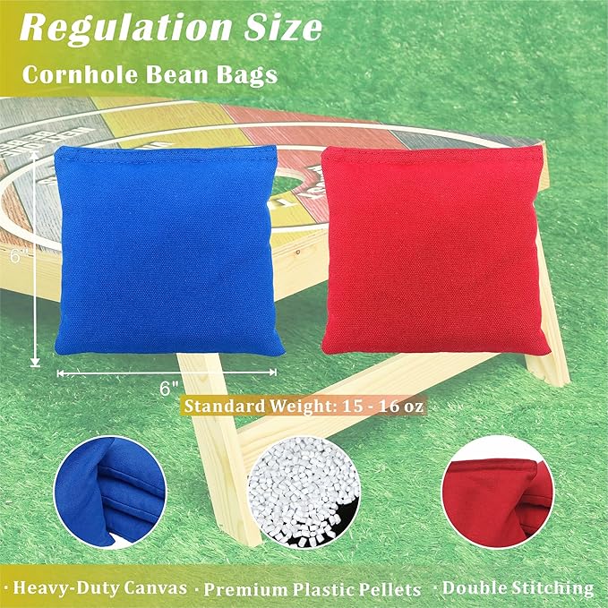 Cornhole Board Set 4FTx2FT Solid Wood Regulation Size Cornhole Set Includes 8 Cornhole Bags for