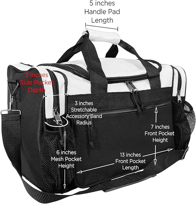 DALIX 17" Duffle Bag Dual Front Mesh Pockets (Black Gold Gray Dark Green Navy Blue Maroon Royal