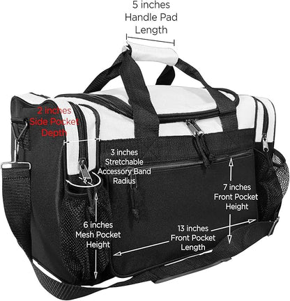 DALIX 17" Duffle Bag Dual Front Mesh Pockets (Black Gold Gray Dark Green Navy Blue Maroon Royal