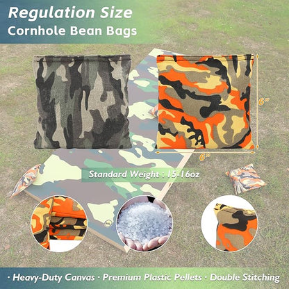 Cornhole Board Set 4FTx2FT Solid Wood Regulation Size Cornhole Set Includes 8 Cornhole Bags for