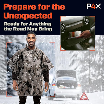 PREPARED4X Emergency Poncho and Mylar Blanket Liner - Waterproof, Wind-Resistant Outdoor Rain