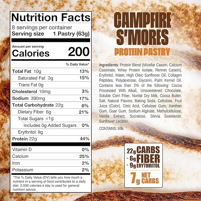 Legendary Foods 22g Protein Pastry+ S'mores Low Carb Meal Replacement Bar - Low Glycemic, Gluten