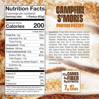 Legendary Foods 22g Protein Pastry+ S'mores Low Carb Meal Replacement Bar - Low Glycemic, Gluten
