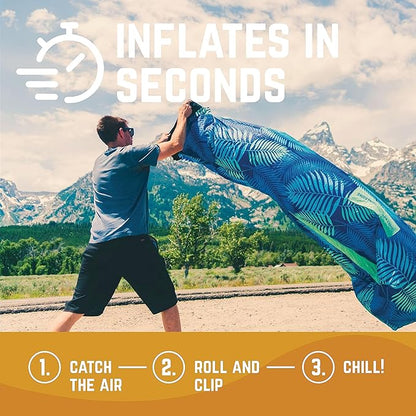 Chillbo Shwaggins Inflatable Couch – No-Pump Setup, Ripstop Polyester, Stability Pegs, Fun Prints