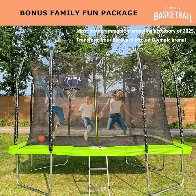 Trampoline Basketball Hoop Attachment, with 3 Mini Balls and Air Pump, Fits All Trampoline Models