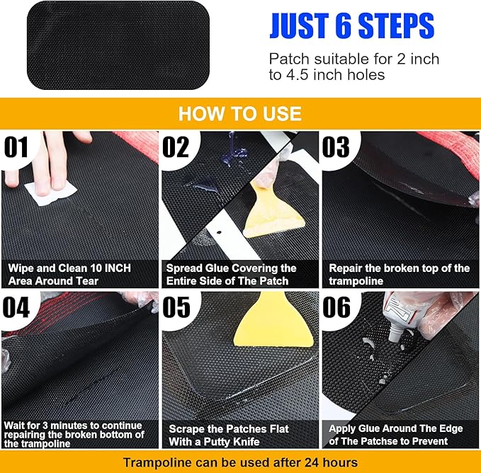 Trampoline Patch Repair Kit 4.1'' Round Square Patches | Repair Trampoline Mat Tear or Hole in a Mat