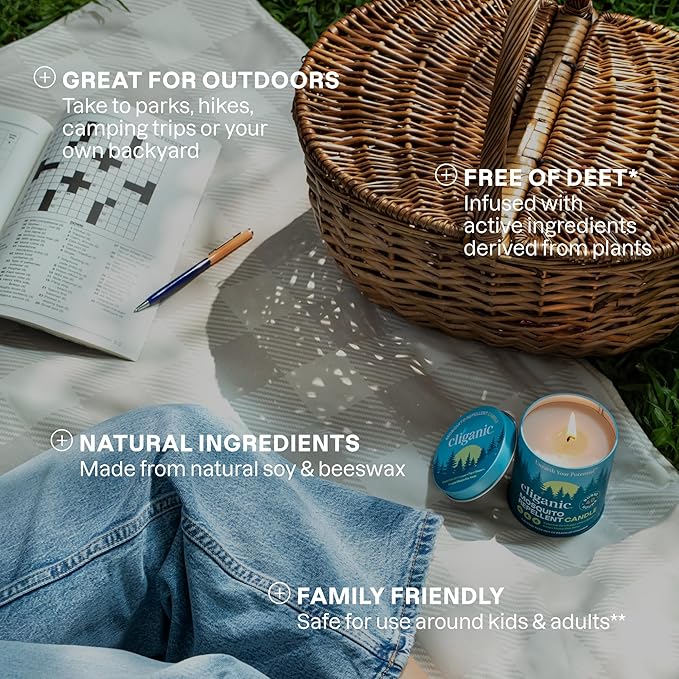 Cliganic Mosquito Repellent Candle (9oz) | Citronella, DEET Free, Essential Oil Infused for