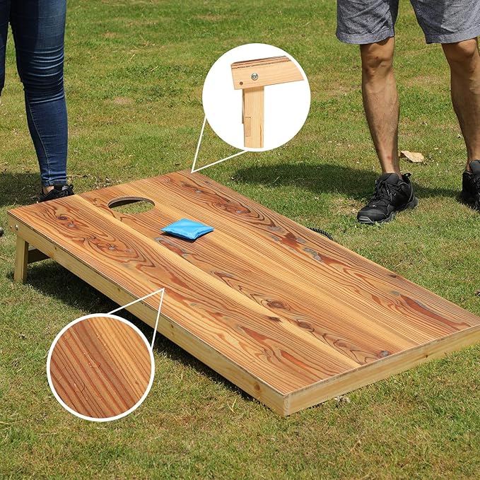 UKASE Solid Wood Regulation Size Cornhole Set Portable Bean Bags Toss Game with Durable Wood Grain
