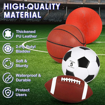 Deekin 8 Pcs Sports Balls Set for Adult Assorted Football Basketball Soccer Playground Balls