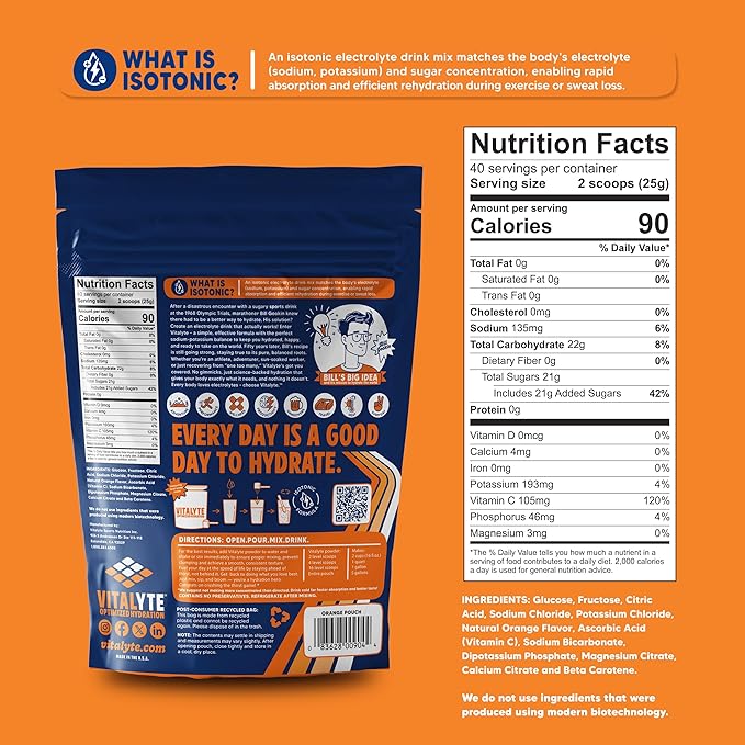 Vitalyte Electrolyte Powder Drink Mix, Isotonic Electrolyte Hydration Mix, Bulk Case Pack (12 Pack