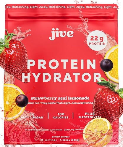 Jive Clear Protein Powder - 22g Grass-Fed Whey Isolate, 25 Servings - Strawberry Acai Lemonade