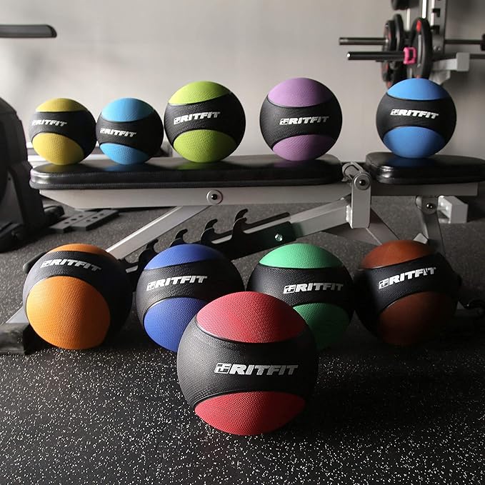 RitFit Weighted Medicine Ball - Non-Slip Rubber Shell & Dual Texture Grip - Workout Exercise Ball