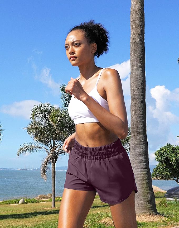 SANTINY Women's Running Shorts with Zip Pockets High Waisted Athletic Workout Gym Shorts for Women