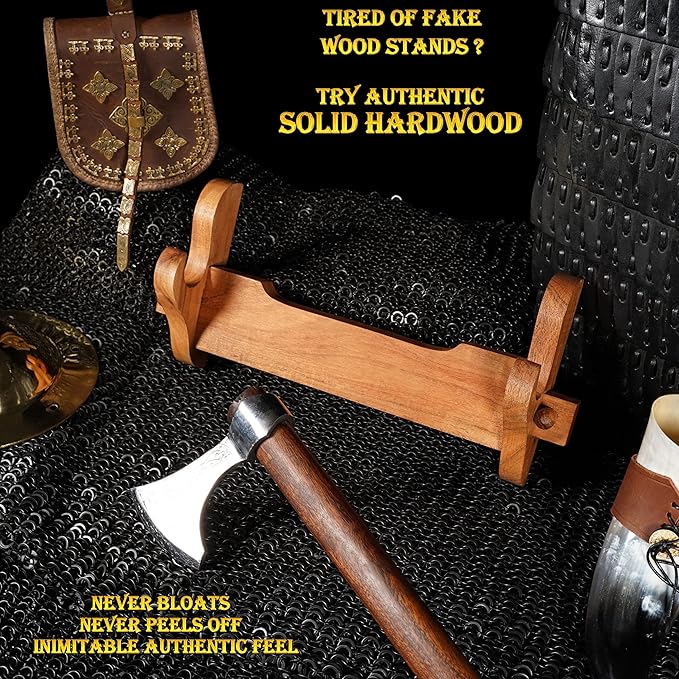 Mythrojan Solid Wood Sword Stand Medieval Sword Wall Mount Samurai Sword Display Stand Katana Sword