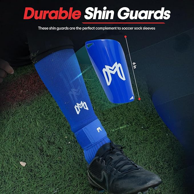Soccer Grip Socks, Shin Guards, Pre Cut Sock Sleeves, and Guard Straps Bundle Pack - Essential