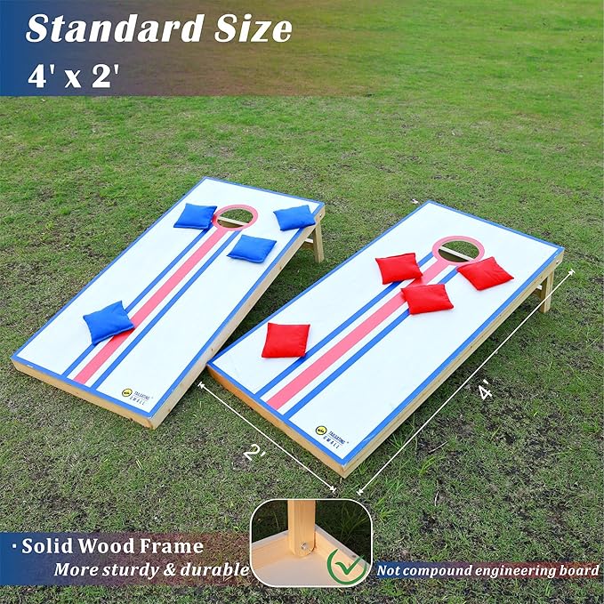 Cornhole Board Set 4FTx2FT Solid Wood Regulation Size Cornhole Set Includes 8 Cornhole Bags for
