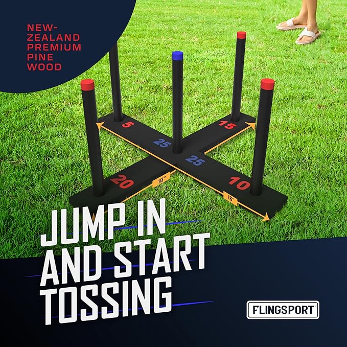 Ring Toss Game, Incl. 6 Double Beaded Rings & Carry Case Outdoor Lawn Games for Kids, Adults &