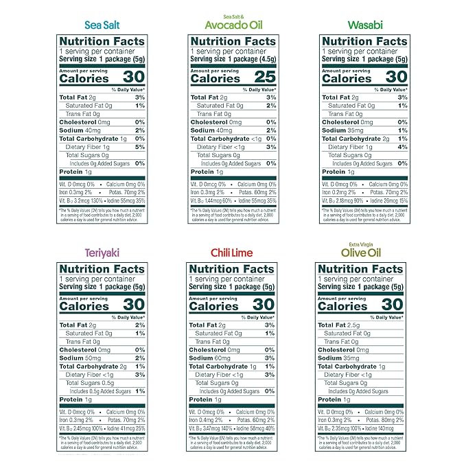 Gimme Seaweed Organic Premium Roasted Seaweed Snacks, New 6 Flavor Variety Pack, 12 Count (2 Each)