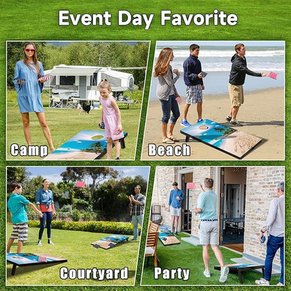 Cornhole Board Set with Carrying Bags & 8 Bean Bags Corn Hole Boards Bean Toss Game for Adults
