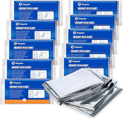Emergency Blankets (10 Packs, 84" L x 52" W) Mylar Thermal Blankets for Survival and