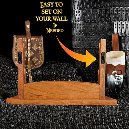 Mythrojan Solid Wood Sword Stand Wall Mount Display Rack for Medieval, Samurai, Katana & Knife