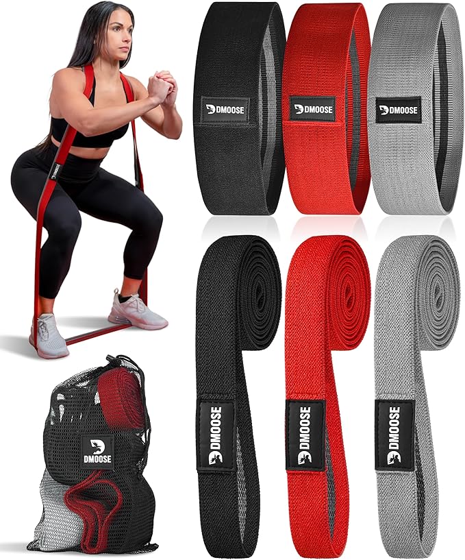 DMoose Fitness Fabric Resistance Bands for Full Body Exercises - Non-Slip Thick Cloth Stretch Band