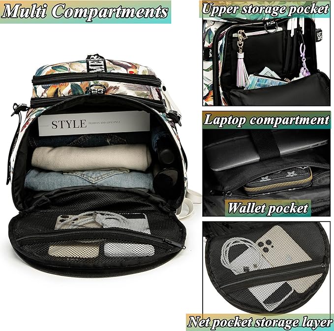 Gym Duffle Bag Backpack with Shoe Compartment,4 ways Travel Backpack for Women and