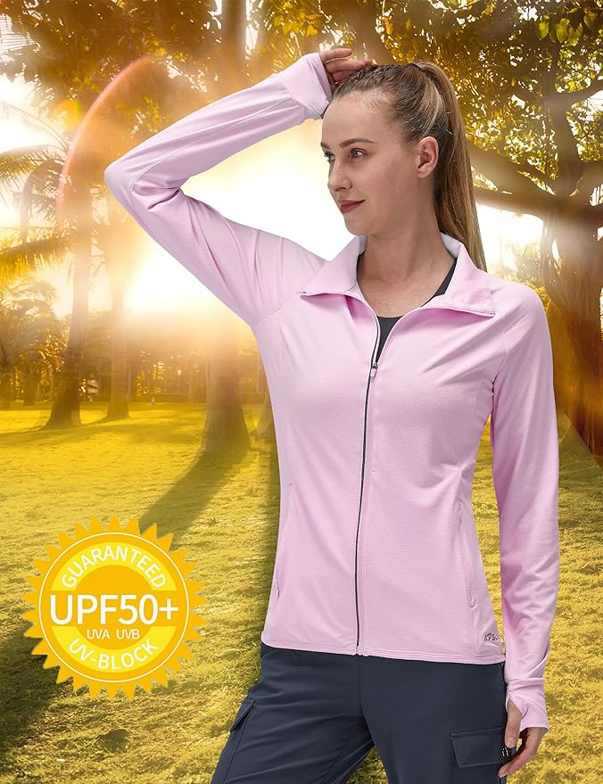 Women's UPF 50+ UV Sun Protection Clothing Long Sleeve Athletic Hiking Shirts Lightweight SPF Zip