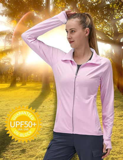Women's UPF 50+ UV Sun Protection Clothing Long Sleeve Athletic Hiking Shirts Lightweight SPF Zip