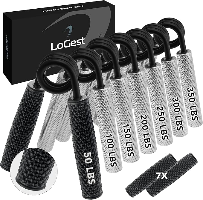 Logest Metal Hand Grip Set, 100LB-350LB 6 Pack 50LB-350LB 7 Pack No Slip Heavy-Duty Grip
