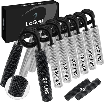Logest Metal Hand Grip Set, 100LB-350LB 6 Pack 50LB-350LB 7 Pack No Slip Heavy-Duty Grip