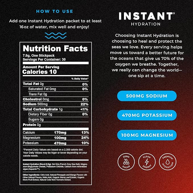 Instant Hydration Electrolytes Powder Packets - Mango Pineapple Drink Mix - Zero Sugar - Keto