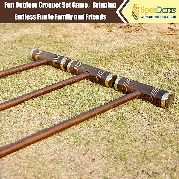 35’’ Six Player Croquet Game, Croquette Set with Premium Wooden Mallets/Colored