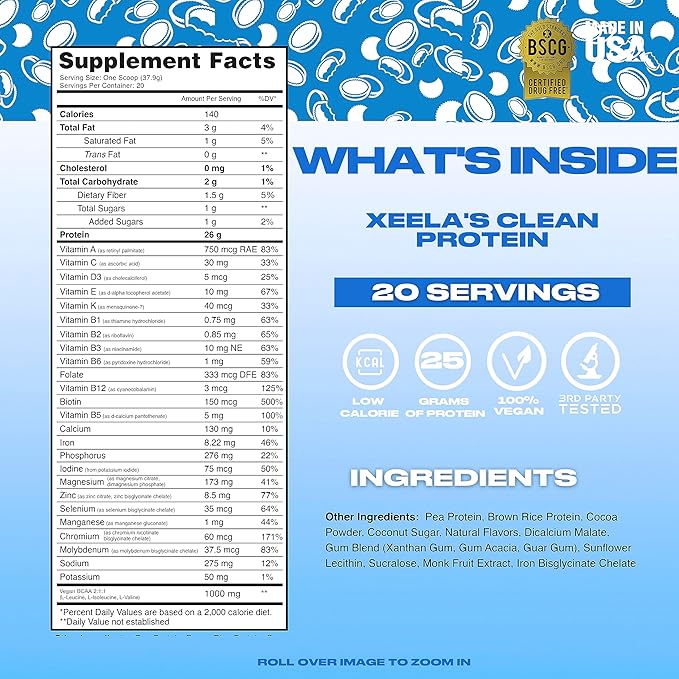 XEELA Plant Based Vegan Protein Powder - Independently Tested - 25g High Protein, Pea Protein for