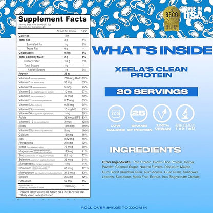 XEELA Plant Based Vegan Protein Powder - Independently Tested - 25g High Protein, Pea Protein for