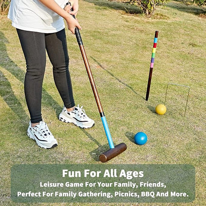 Six Player Croquet Sets, 35’’ Croquette Set with Premium Wooden Mallets/Colored