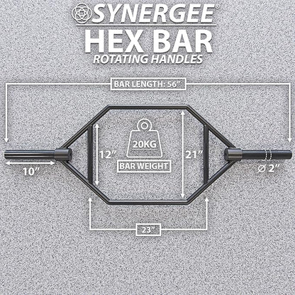 Synergee 20kg and 25kg Chrome or Black Olympic Hex Barbell Trap Bar with Rotating, Flat or Raised