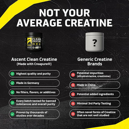 Ascent Clean Creatine Monohydrate Powder - 5G Per Serving, Creapure Creatine Supplement