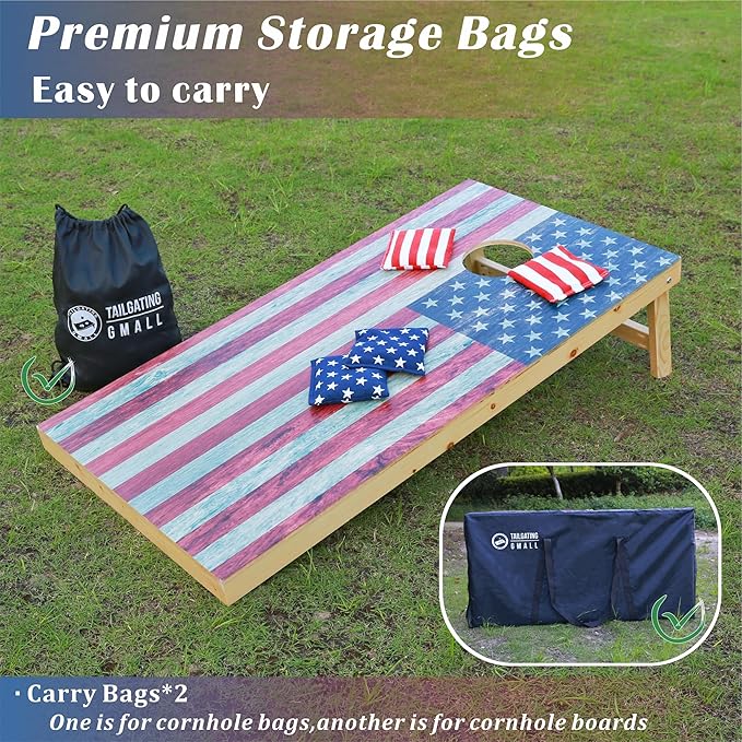 Cornhole Board Set 4FTx2FT Solid Wood Regulation Size Cornhole Set Includes 8 Cornhole Bags for