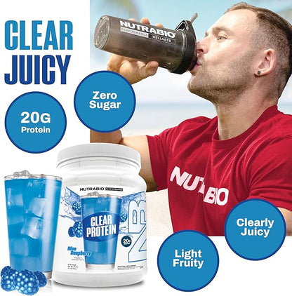 NutraBio Clear Protein Powder, Blue Raspberry - 20 Servings, 20g Clear Whey Protein Isolate, 0