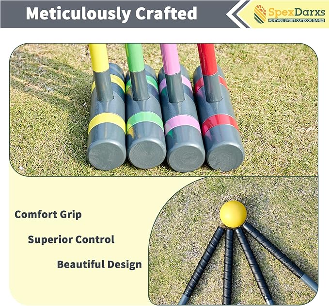Six Player Deluxe Croquet Set, 35'' Croquette Game with Premium Wooden Mallets/Colored