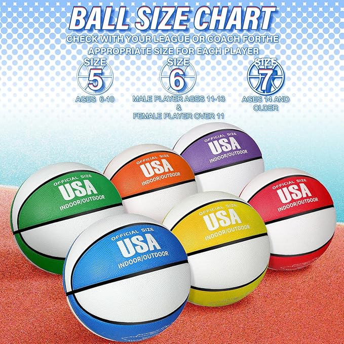 Lenwen 12 Pieces Rubber Basketball Bulk Official Size Basketball with Pump for Game Practice
