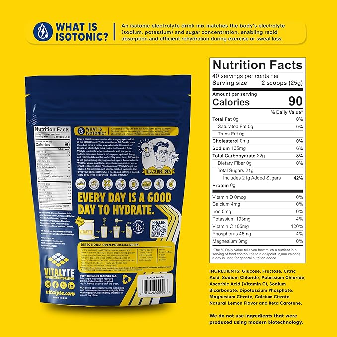 Vitalyte Electrolyte Powder Drink Mix, Isotonic Electrolyte Hydration Mix, Gluten Free Post Workout