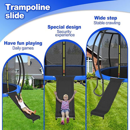 Universal Trampoline Slide with Buffer Region, Heavy Duty Steel Trampoline Accessory, for 8 10 12