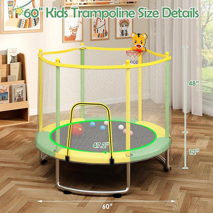 Kids Trampoline with Safety Net – 440lbs Capacity, Upgraded Rust-Proof Ring Legs, Adjustable