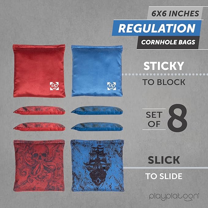Professional Cornhole Bags - Set of 8 Regulation All Weather Double Sided - Sticky Side/Slick Side