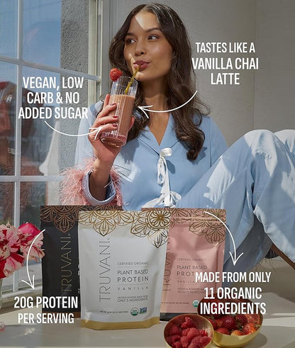 Truvani Vegan Pea Protein Powder | Vanilla Chai | 20g Organic Plant Based Protein | 20 Servings |