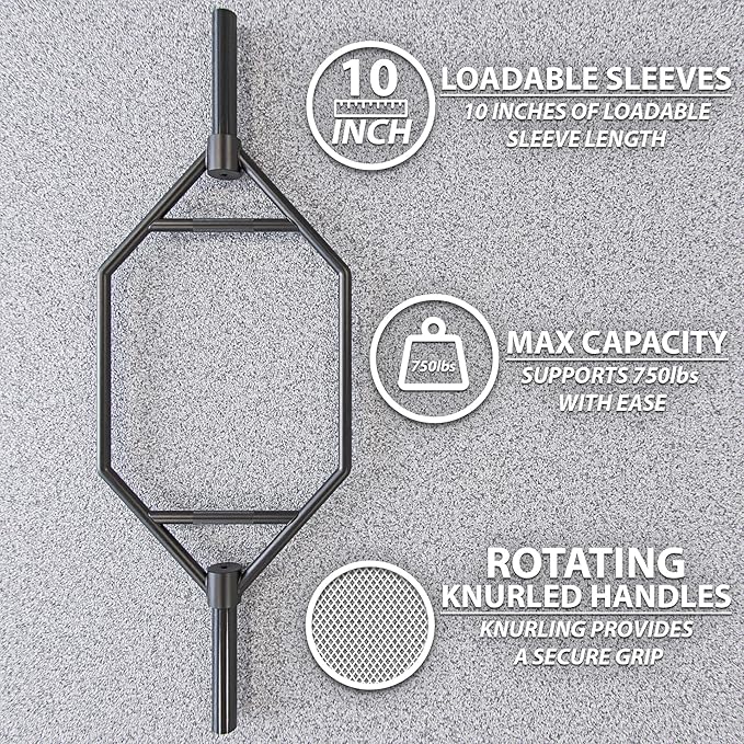 Synergee 20kg and 25kg Chrome or Black Olympic Hex Barbell Trap Bar with Rotating, Flat or Raised